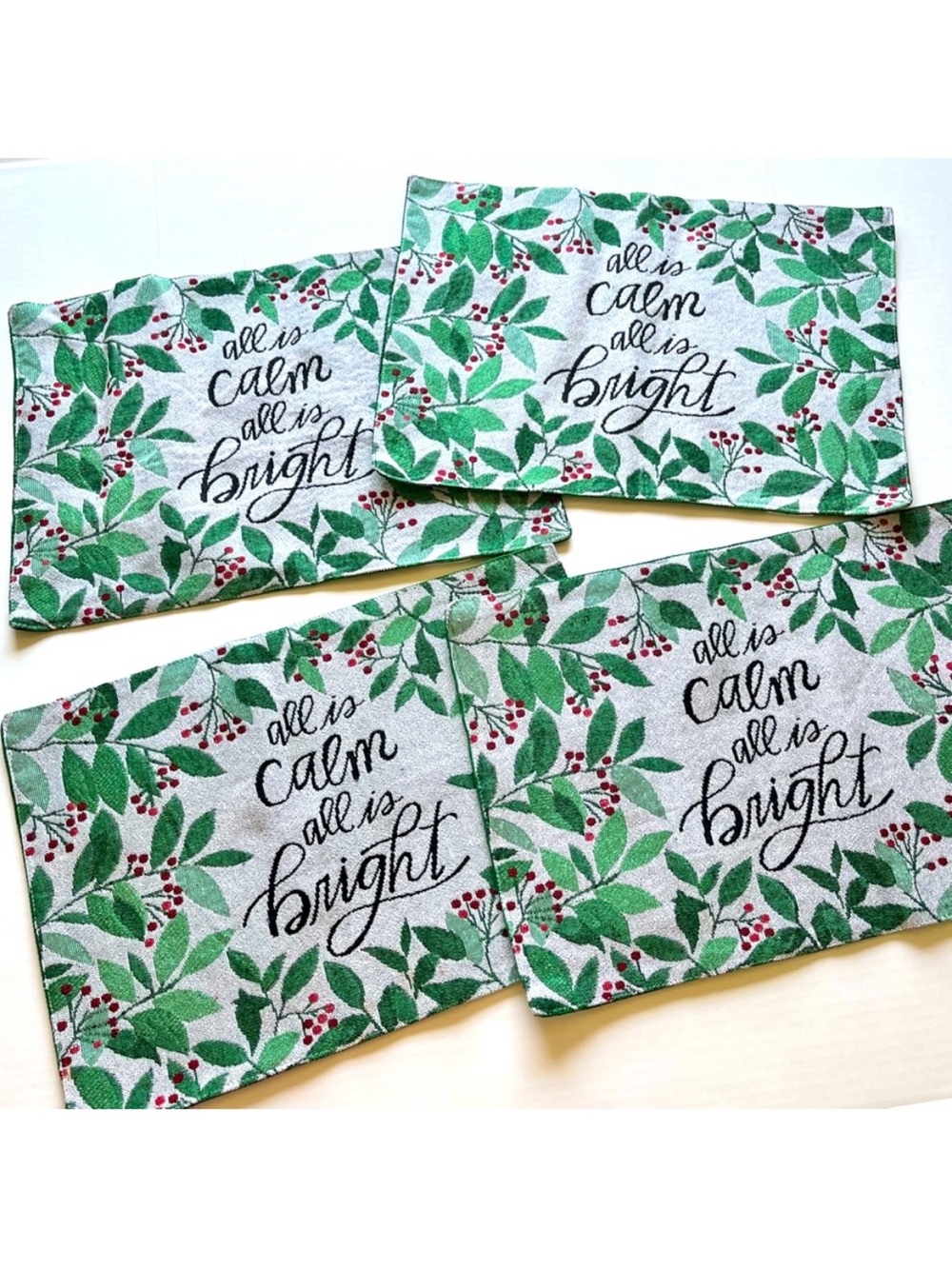 Christmas  4 Set Table Placemats Holly Berry Design “All is calm all is bright “
